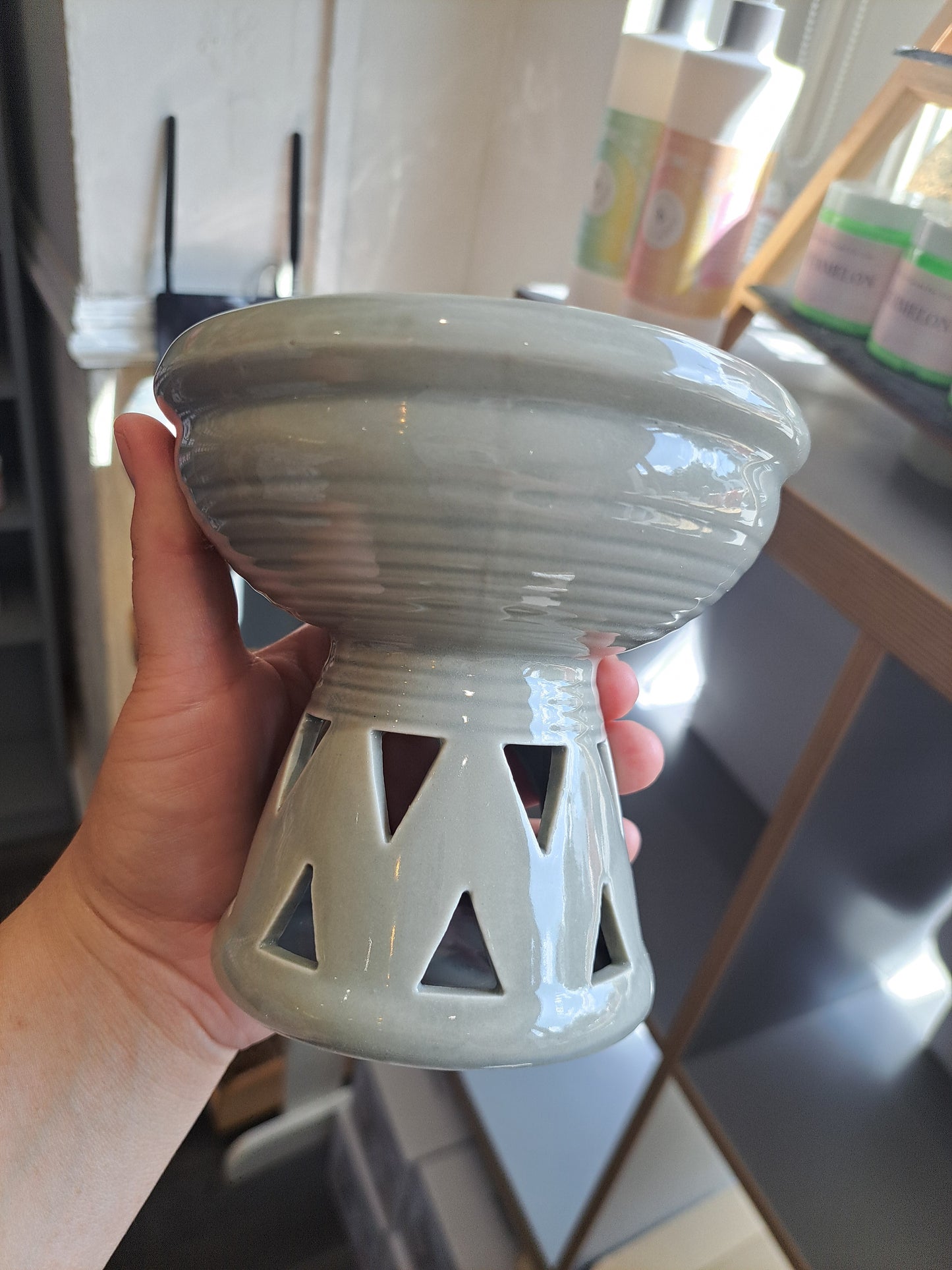 Grey deep dish tea light burner